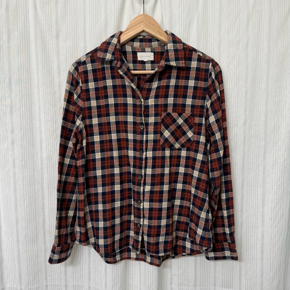 Mello Day button up cotton plaid flannel
